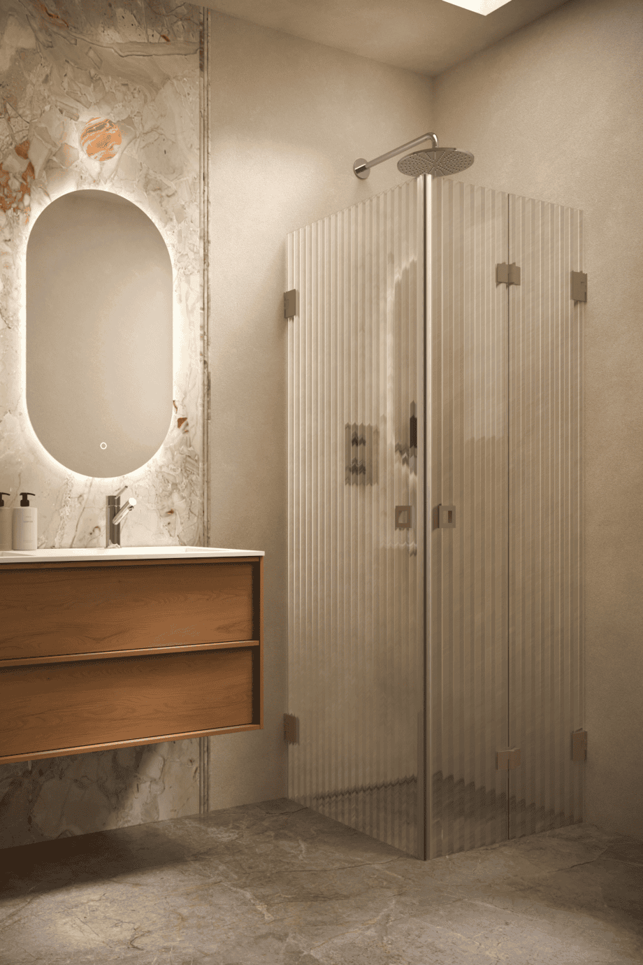 Duschecke Hietakari Vetro 544, Beschläge Mocha, Riffelglas (Reeded)