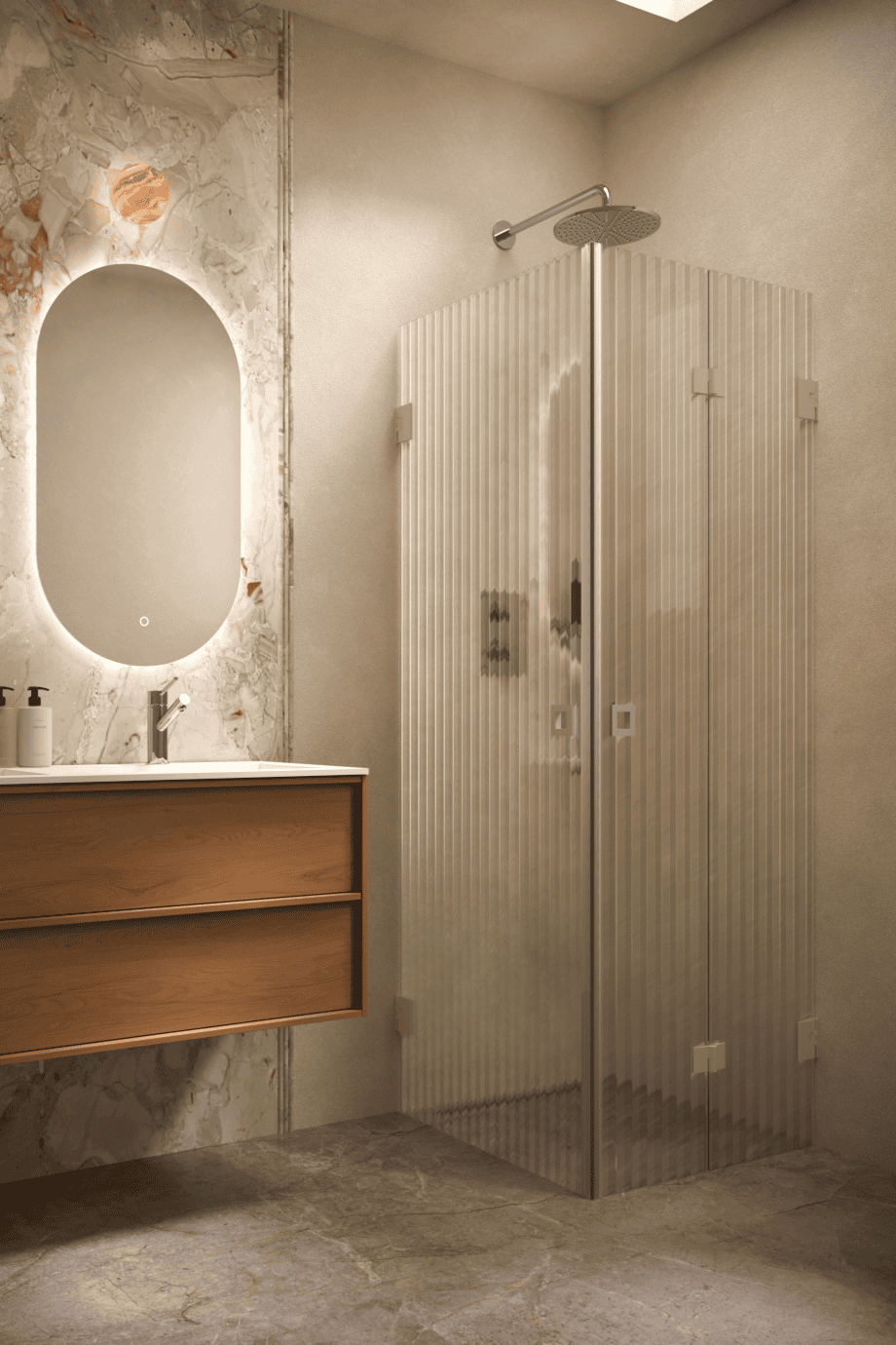 Duschecke Hietakari Vetro 544, Beschläge Sand, Riffelglas (Reeded)