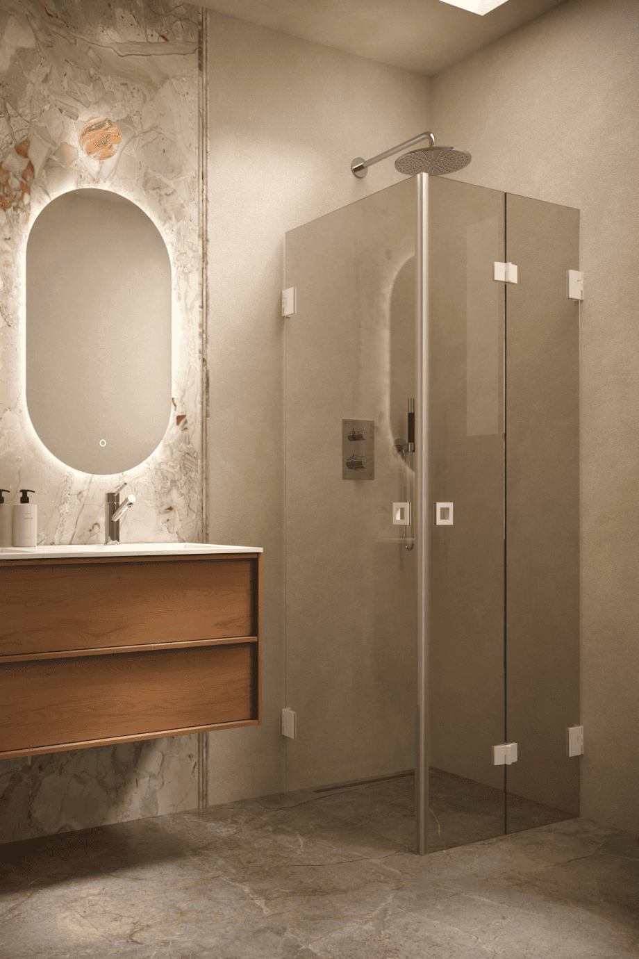 Duschecke Hietakari Vetro 544, weisse Beschläge, Bronzeglas