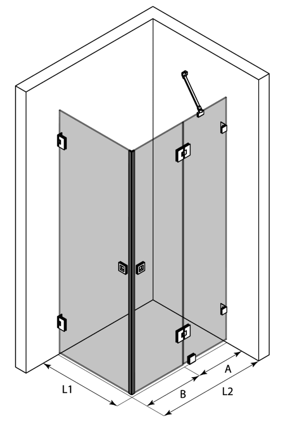 Duschecke Hietakari Vetro 545 – 3D-Zeichnung