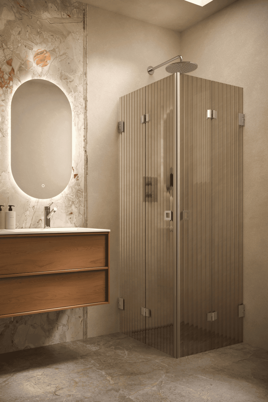 Duschecke Hietakari Vetro 546, gebürstete Beschläge, braunes Riffelglas (Reeded) Duschecke Hietakari Vetro 546, gebürstete Beschläge, braunes Riffelglas (Reeded)