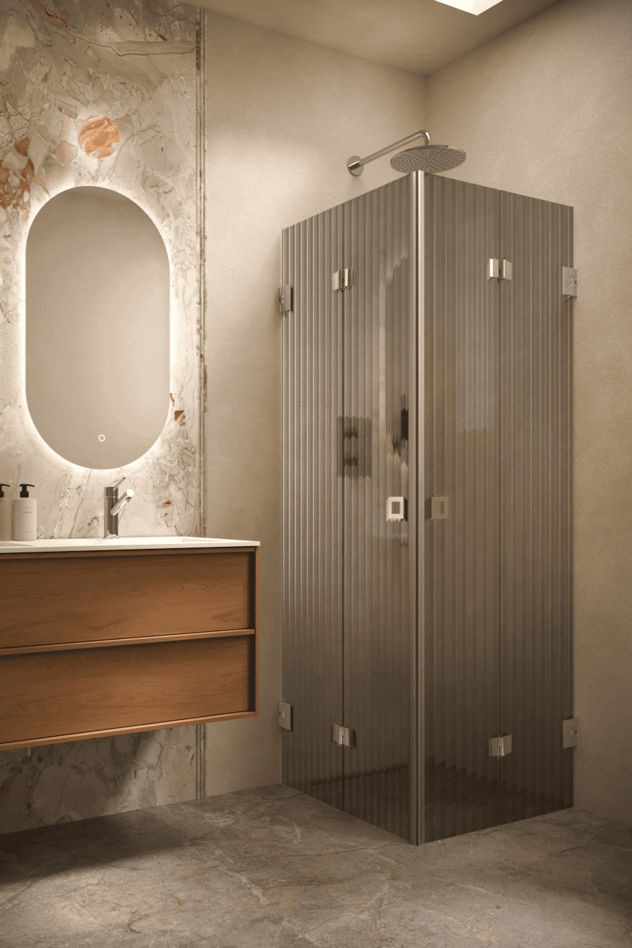 Duschecke Hietakari Vetro 546, verchromte Beschläge, graues Riffelglas (Reeded) Duschecke Hietakari Vetro 546, verchromte Beschläge, graues Riffelglas (Reeded)