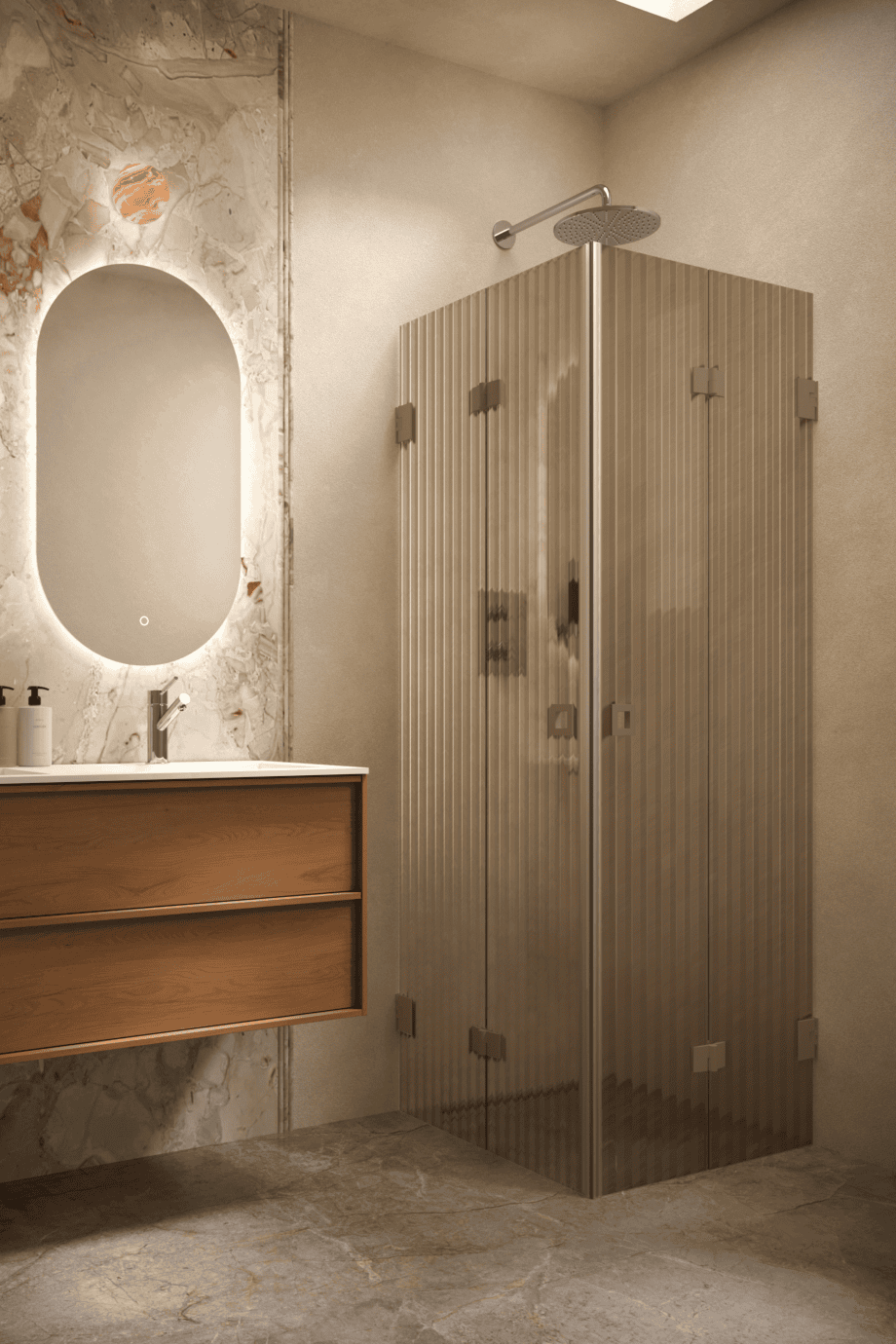 Duschecke Hietakari Vetro 546, Beschläge Mocha, braunes Riffelglas (Reeded) Duschecke Hietakari Vetro 546, Beschläge Mocha, braunes Riffelglas (Reeded)