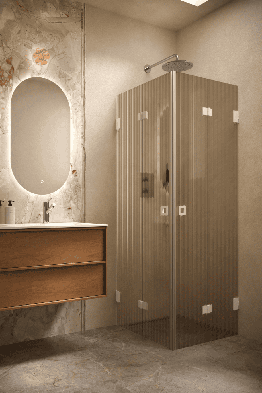 Duschecke Hietakari Vetro 546, weisse Beschläge, braunes Riffelglas (Reeded) Duschecke Hietakari Vetro 546, weisse Beschläge, braunes Riffelglas (Reeded)