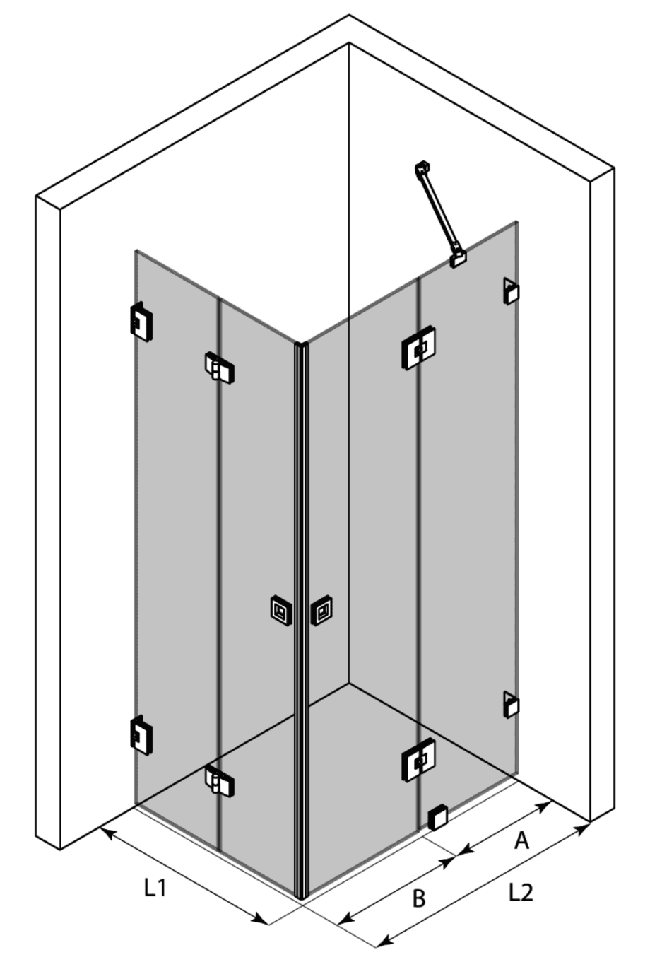 Duschecke Hietakari Vetro 547 – 3D-Zeichnung