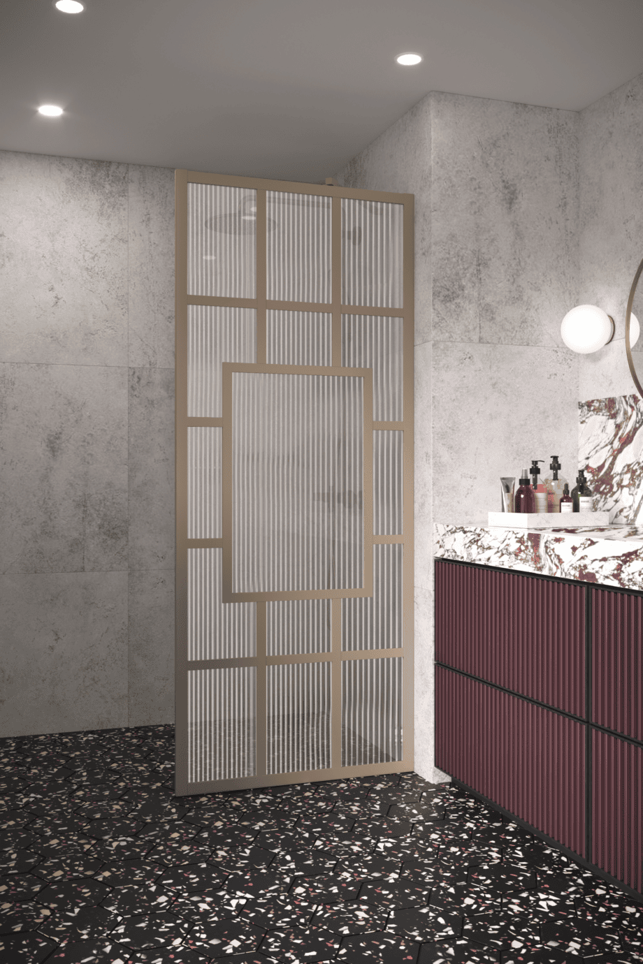 Feste Duschwand Hietakari Bläk 800 Shanghai, Rahmen Sand, Riffelglas (Reeded)