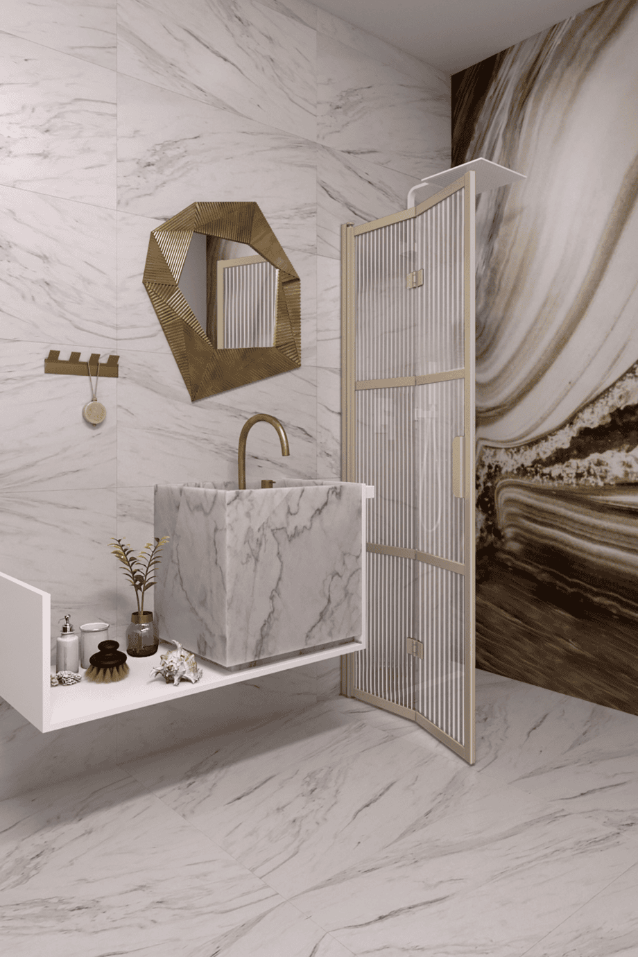 Faltbare Duschwand Hietakari Bläk 882 Tokyo, Rahmen Sand, Riffelglas (Reeded)