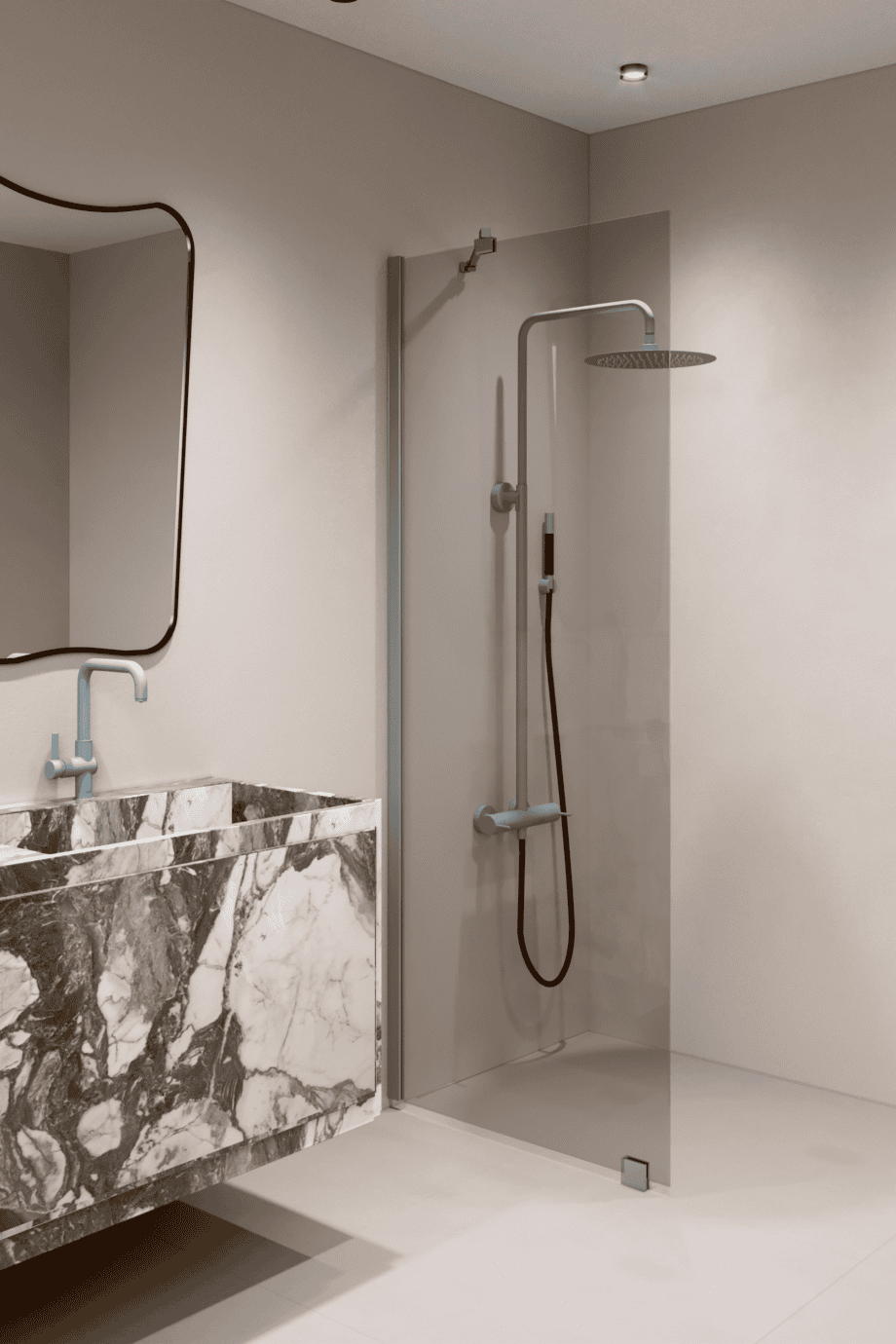 Feste Duschwand Hietakari Forma 301, Aluminiumrahmen, Grauglas