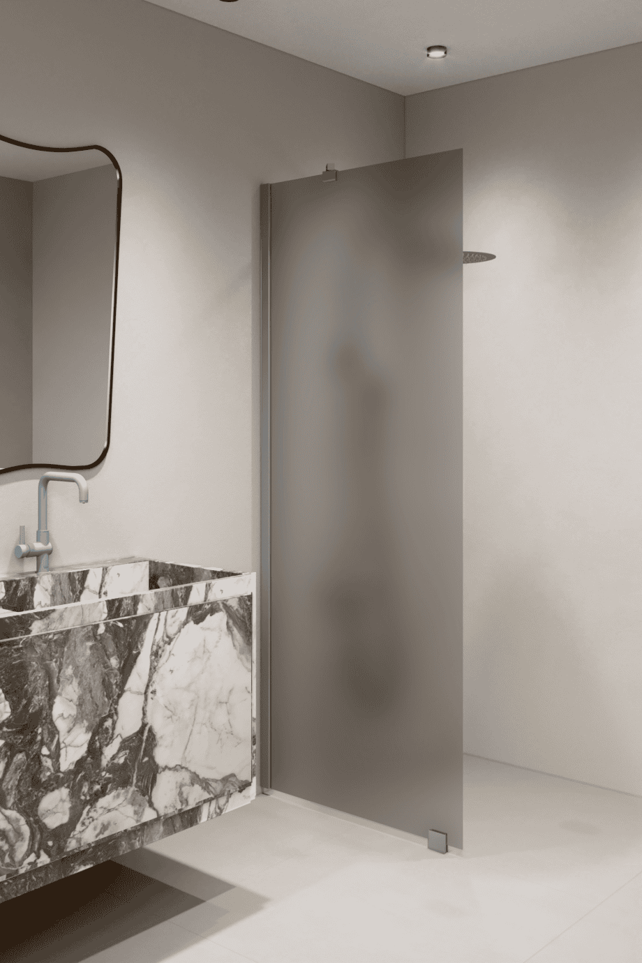 Feste Duschwand Hietakari Forma 301, Aluminiumrahmen, graues satiniertes Glas