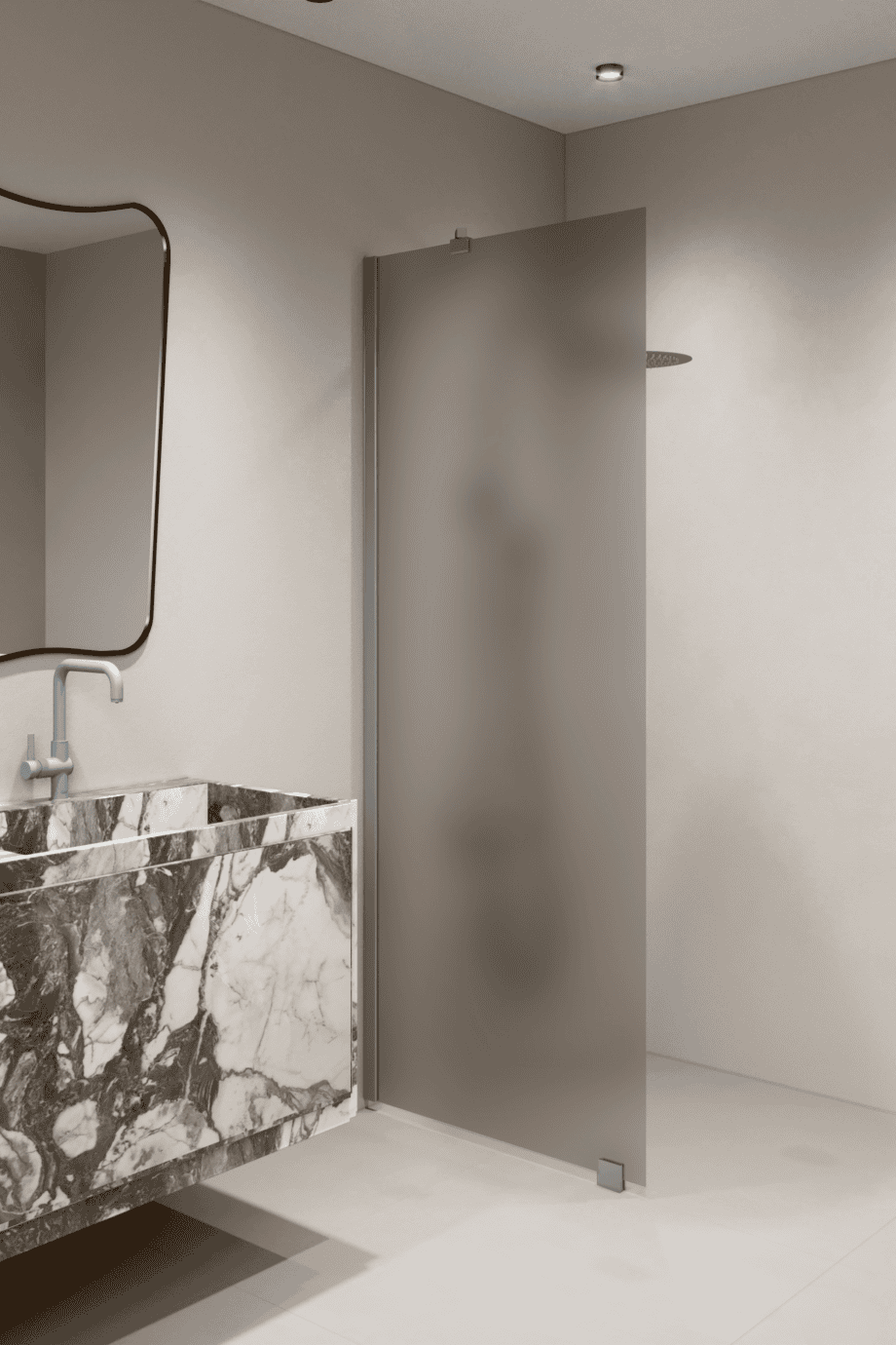 Feste Duschwand Hietakari Forma 301, Aluminiumrahmen, braunes satiniertes Glas