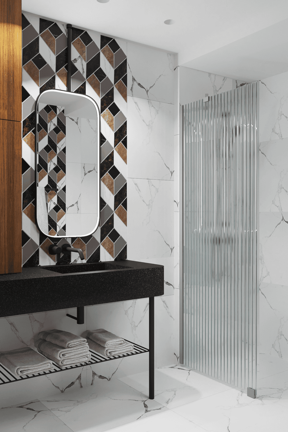 Feste Duschwand Hietakari Forma 301, Aluminiumrahmen, Riffelglas (Reeded)