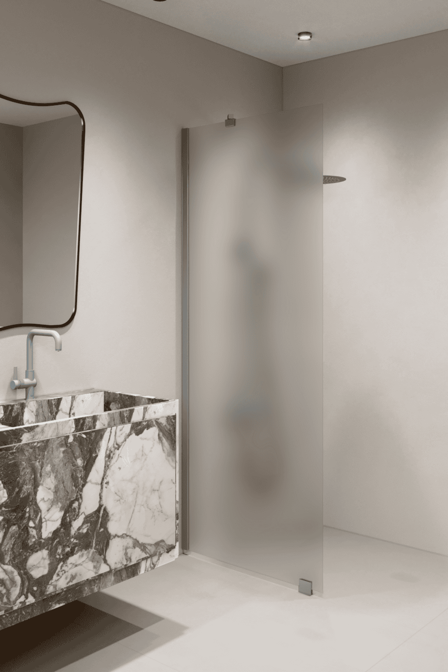 Feste Duschwand Hietakari Forma 301, Aluminiumrahmen, satiniertes Glas