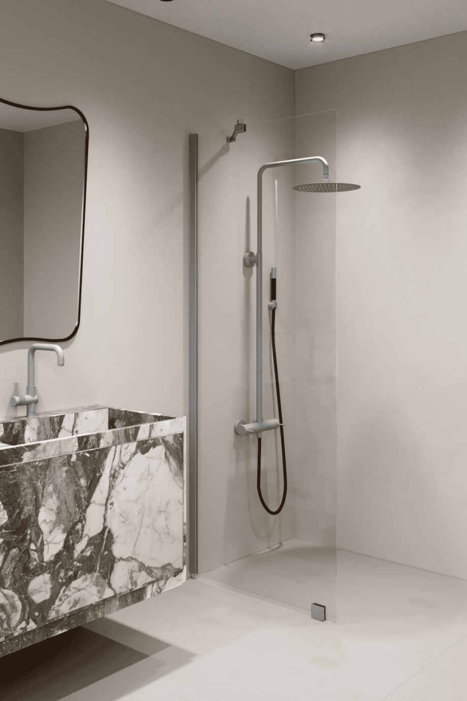 Feste Duschwand Hietakari Forma 301, Aluminiumrahmen, extraklares Glas