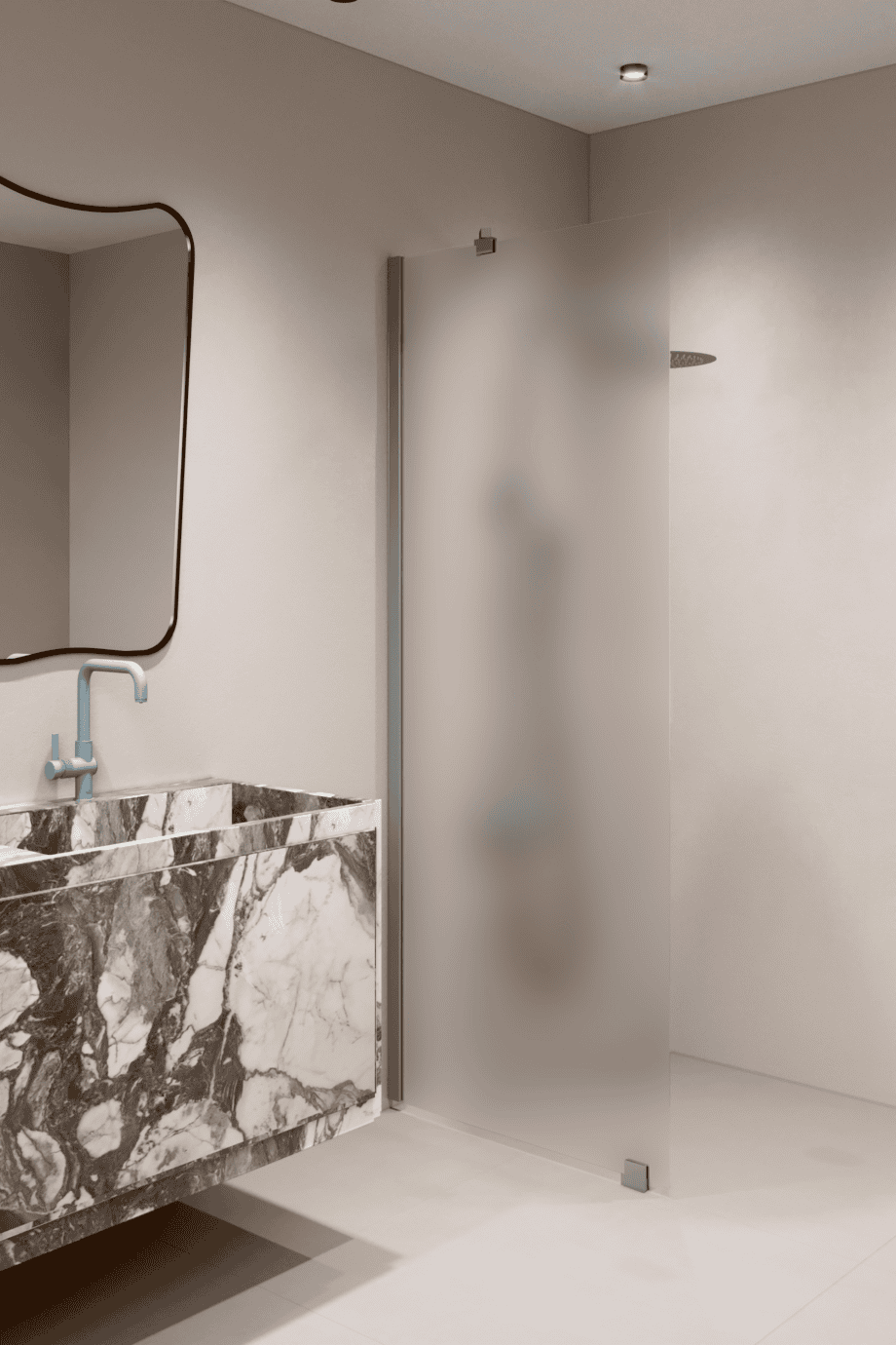 Feste Duschwand Hietakari Forma 301, Aluminiumrahmen, extraklares satiniertes Glas