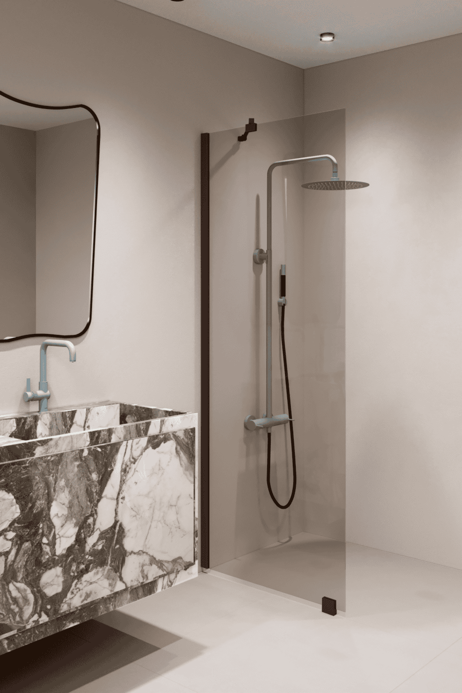 Feste Duschwand Hietakari Forma 301, Rahmen Cocoa, Bronzeglas