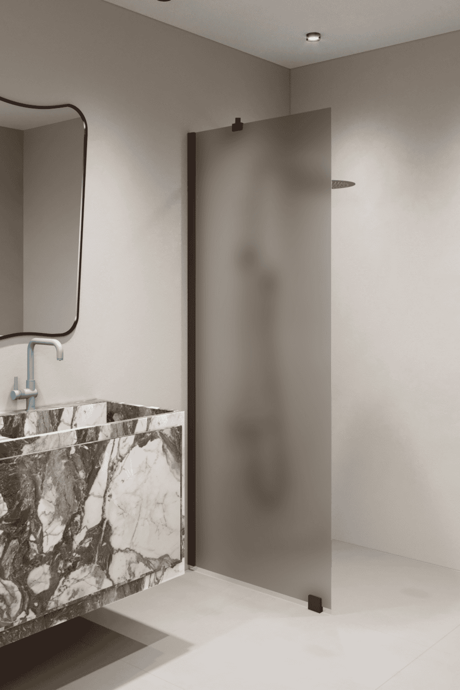 Feste Duschwand Hietakari Forma 301, Rahmen Cocoa, braunes satiniertes Glas