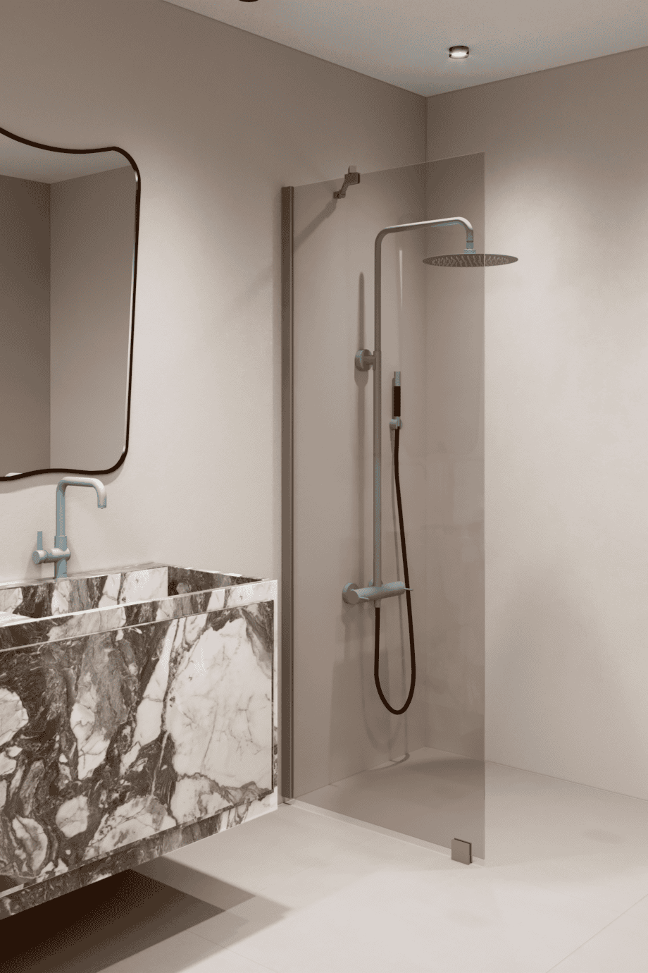 Feste Duschwand Hietakari Forma 301, Rahmen Mocha, Bronzeglas