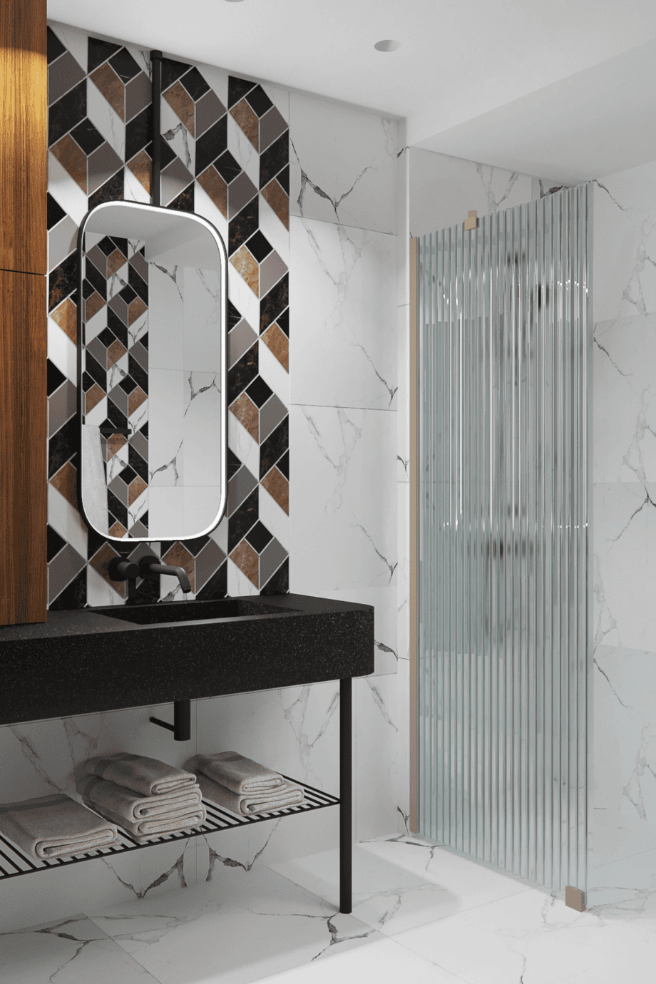 Feste Duschwand Hietakari Forma 301, Rahmen Sand, Riffelglas (Reeded)