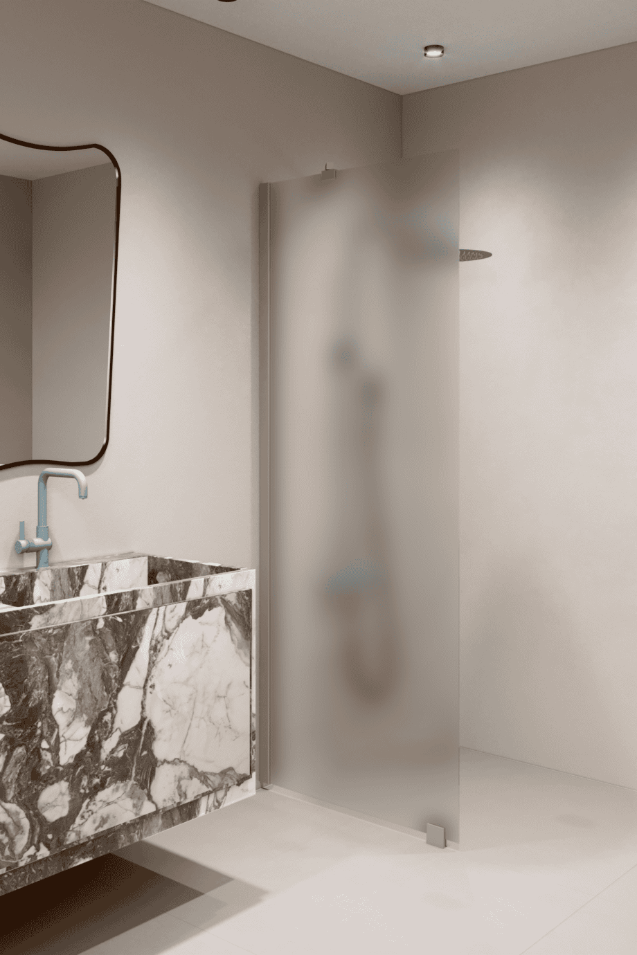 Feste Duschwand Hietakari Forma 301, Rahmen Sand, satiniertes Glas