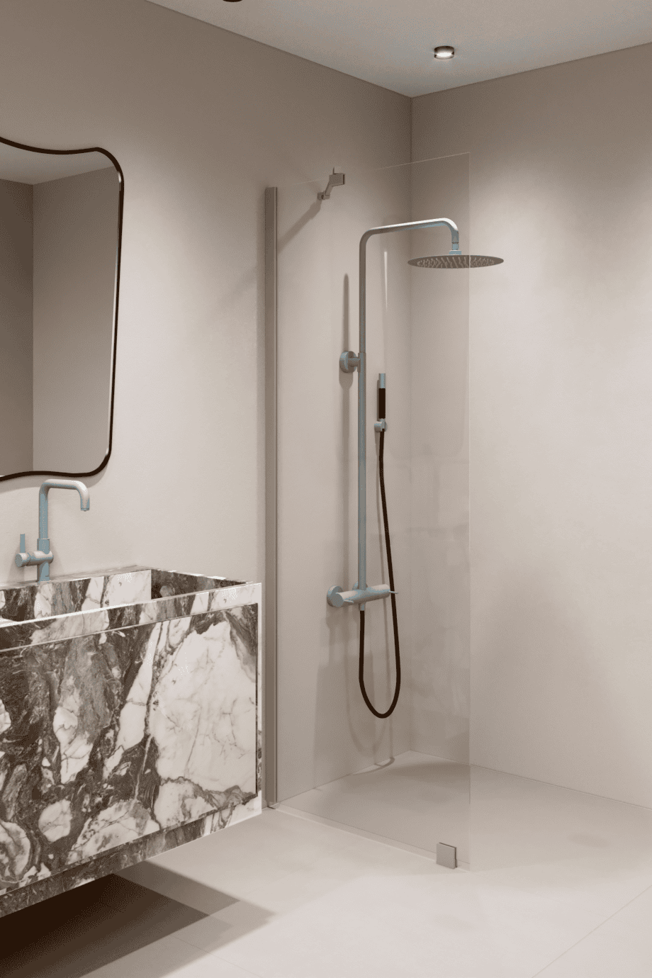 Feste Duschwand Hietakari Forma 301, Rahmen Sand, extraklares Glas
