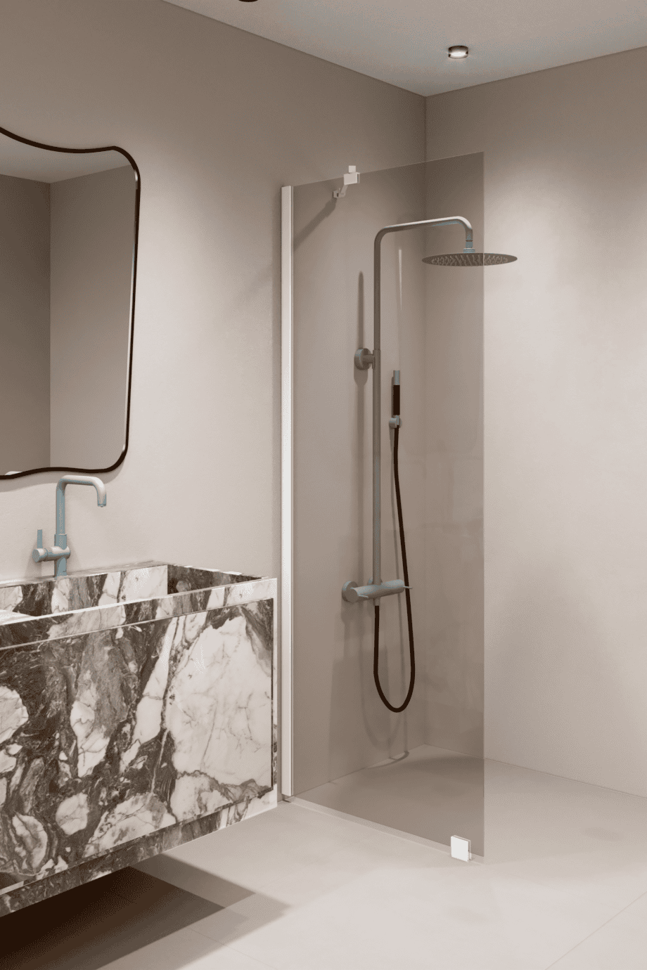 Feste Duschwand Hietakari Forma 301, weisser Rahmen, Bronzeglas