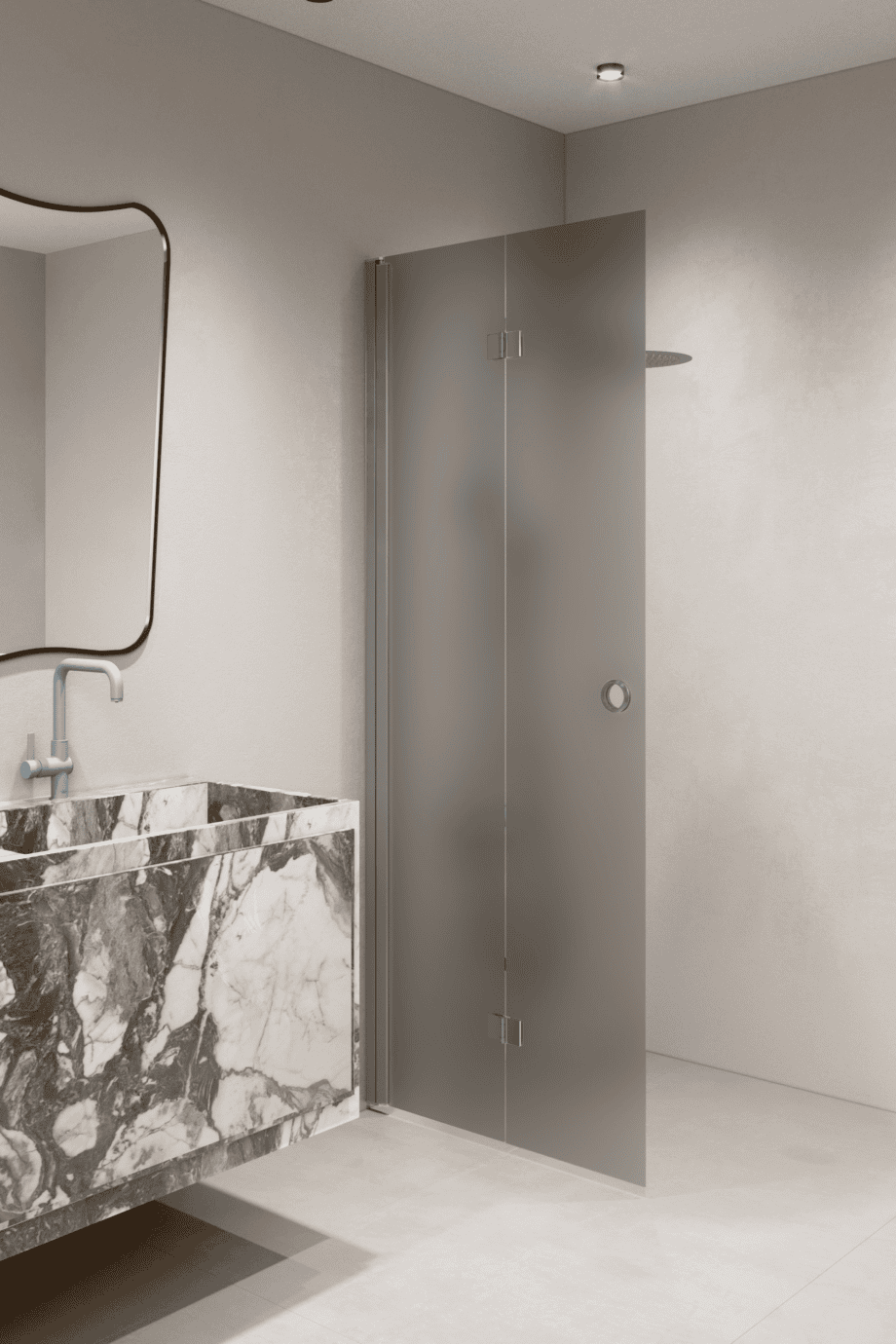 Faltbare Duschwand Hietakari Forma 303, Aluminiumrahmen, graues satiniertes Glas