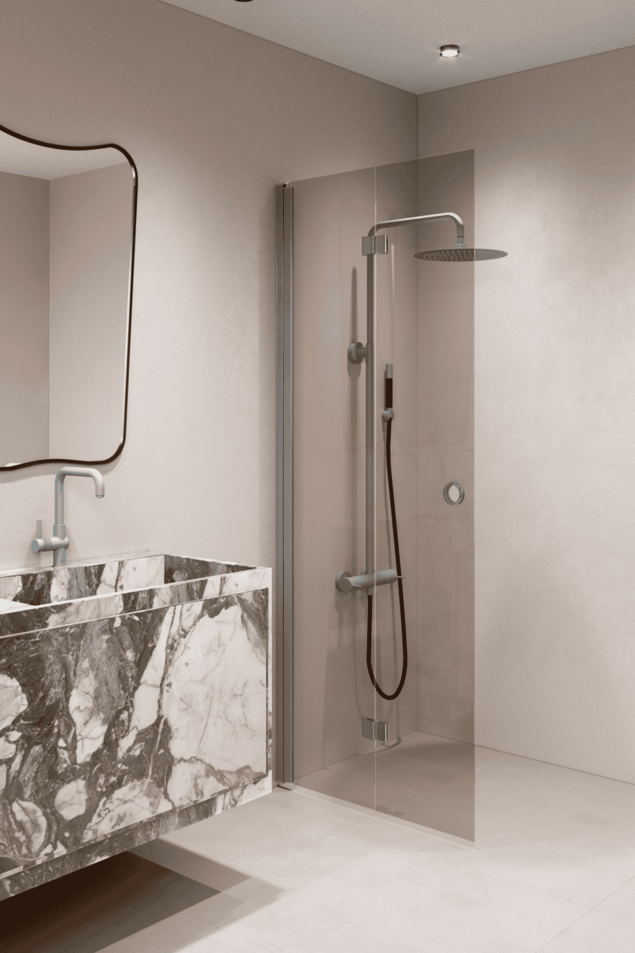 Faltbare Duschwand Hietakari Forma 303, Aluminiumrahmen, Bronzeglas