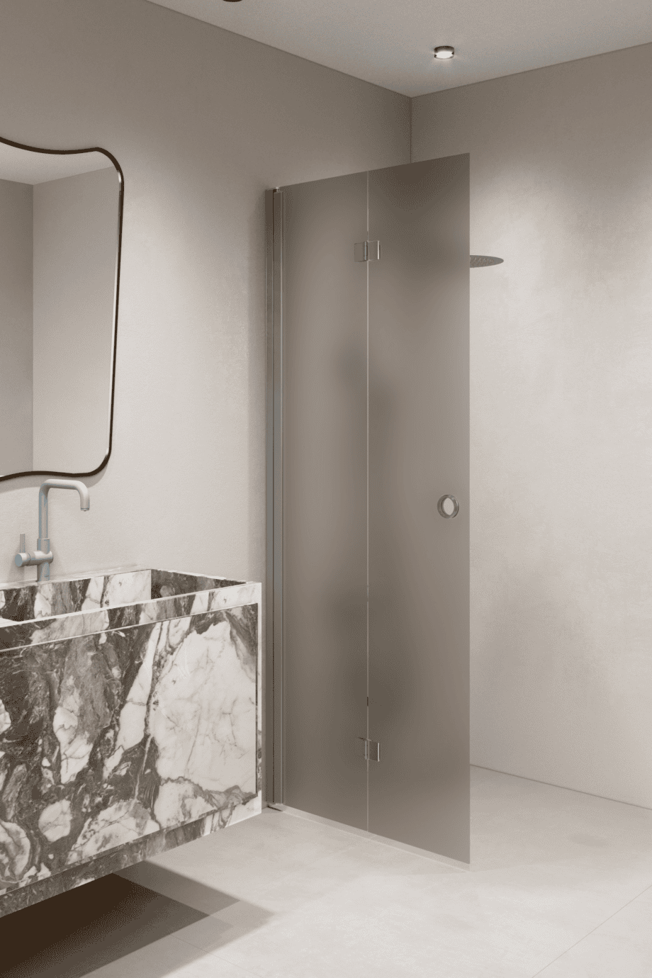 Faltbare Duschwand Hietakari Forma 303, Aluminiumrahmen, braunes satiniertes Glas