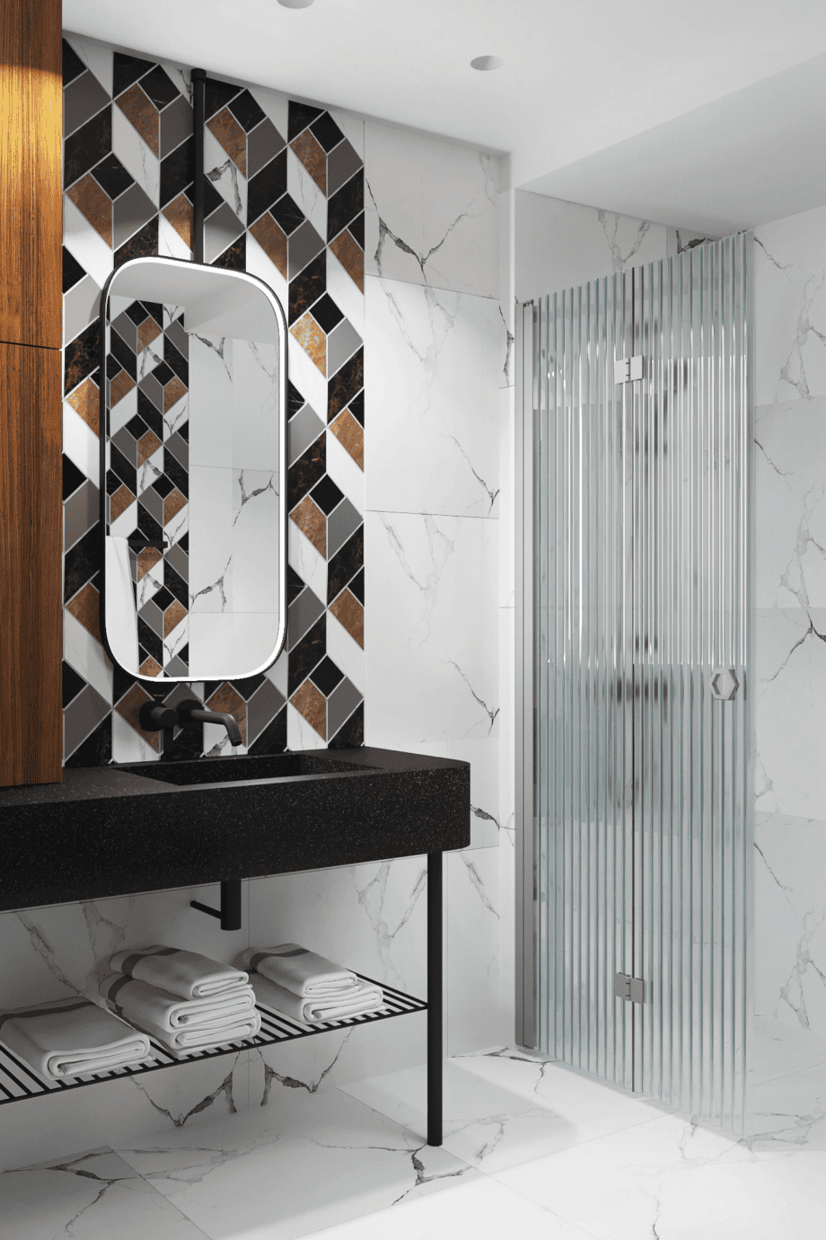 Faltbare Duschwand Hietakari Forma 303, Aluminiumrahmen, Riffelglas (Reeded)