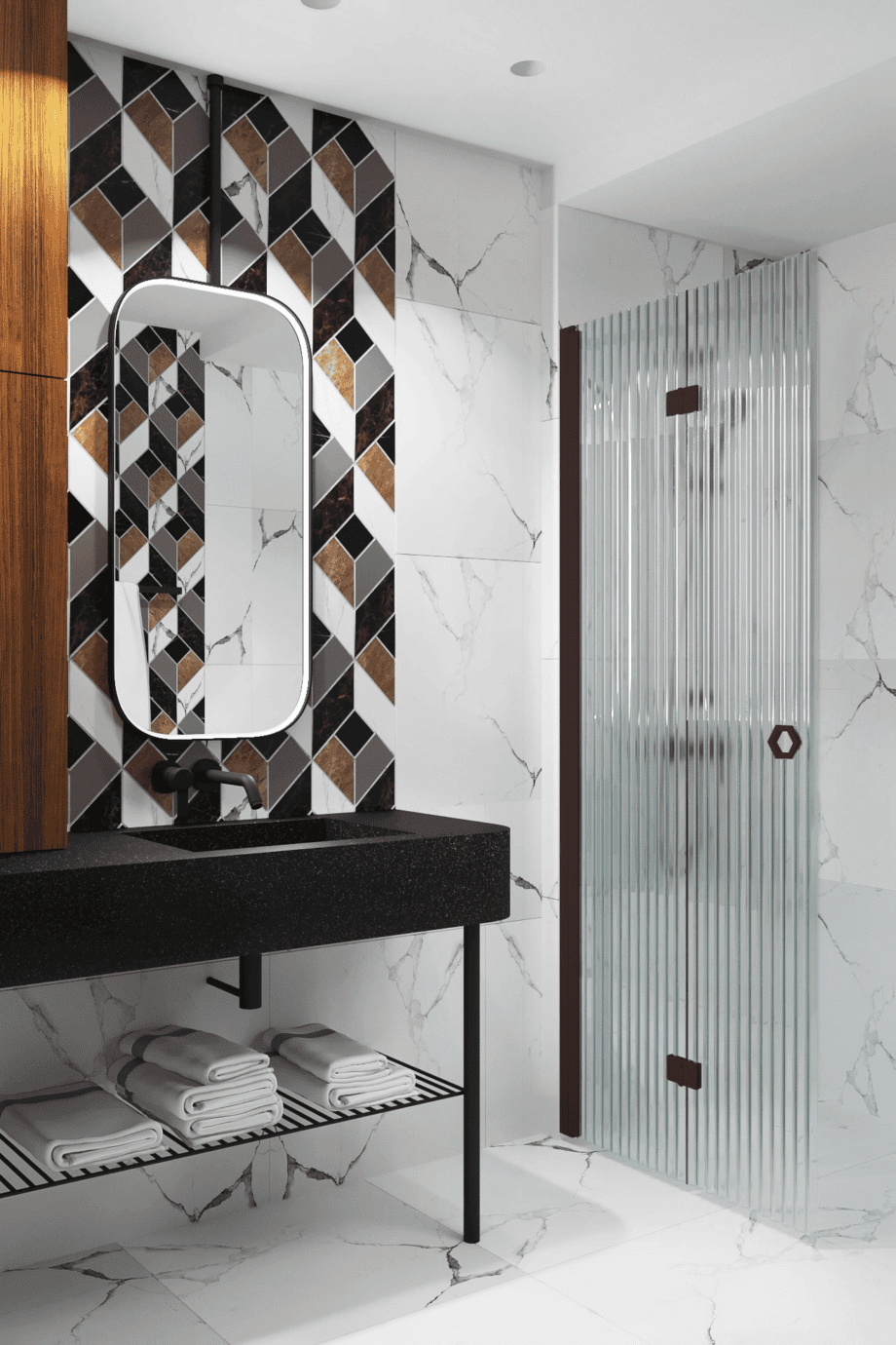 Faltbare Duschwand Hietakari Forma 303, Rahmen Cocoa, Riffelglas (Reeded)