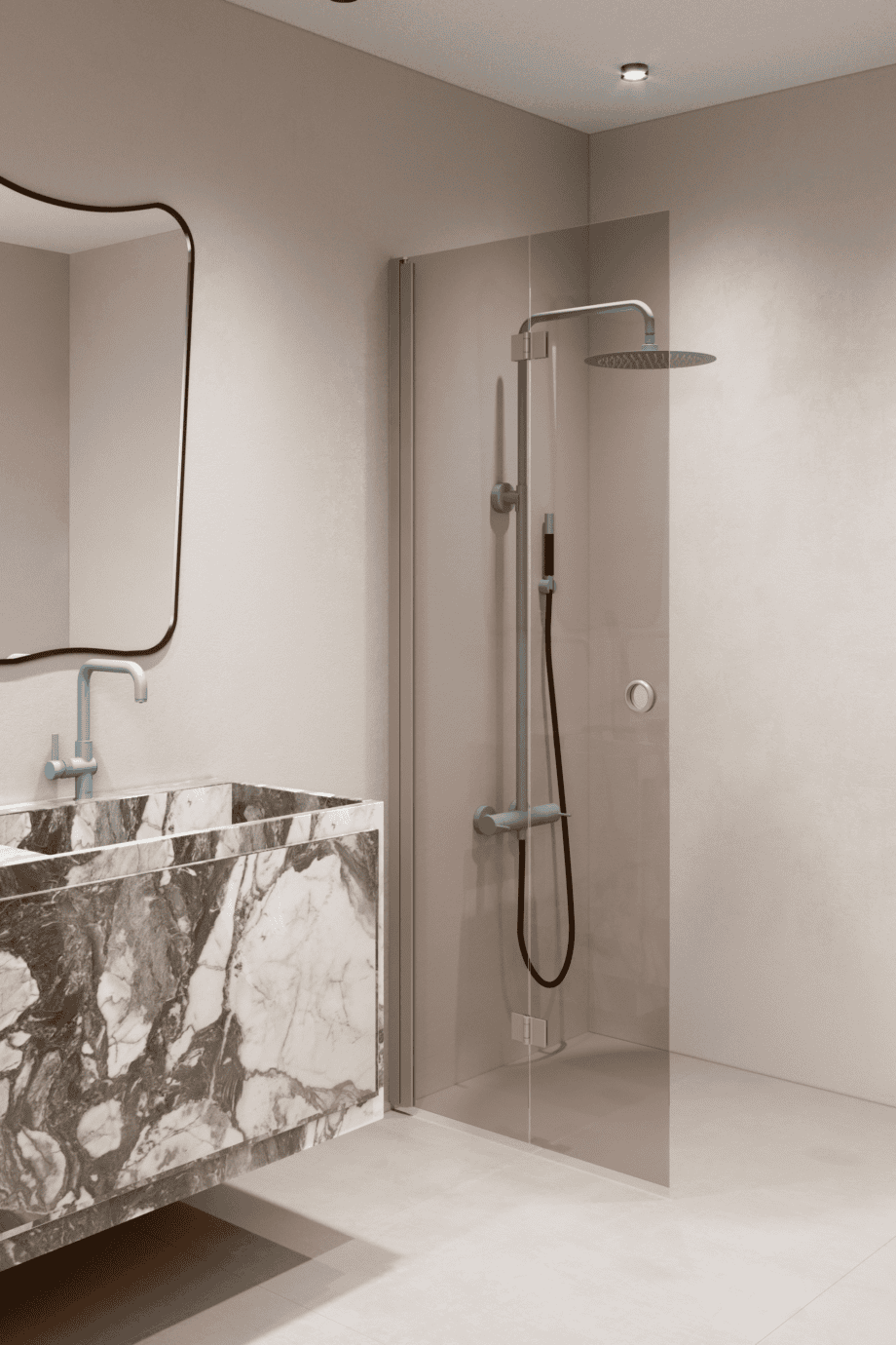 Faltbare Duschwand Hietakari Forma 303, Rahmen Sand, Bronzeglas