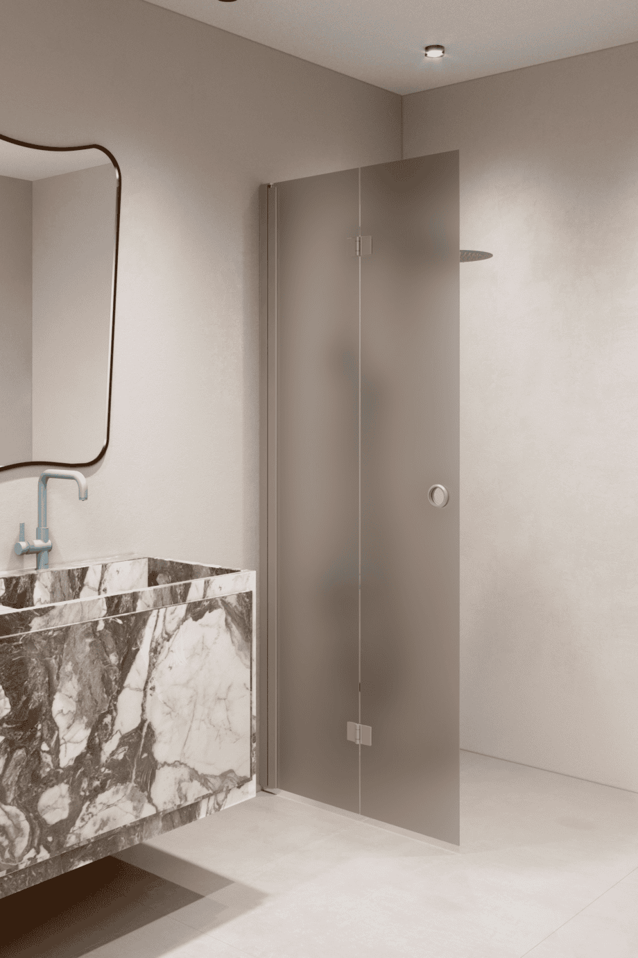 Faltbare Duschwand Hietakari Forma 303, Rahmen Sand, braunes satiniertes Glas