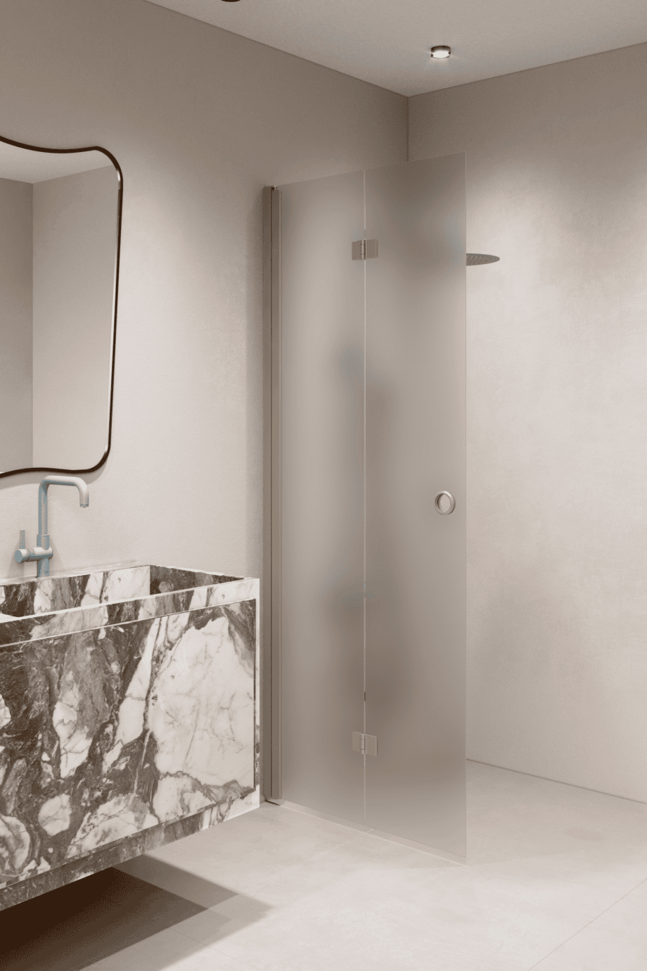 Faltbare Duschwand Hietakari Forma 303, Rahmen Sand, satiniertes Glas