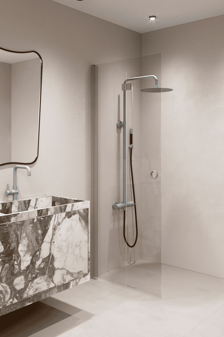 Faltbare Duschwand Hietakari Forma 303, Rahmen Sand, extraklares Glas