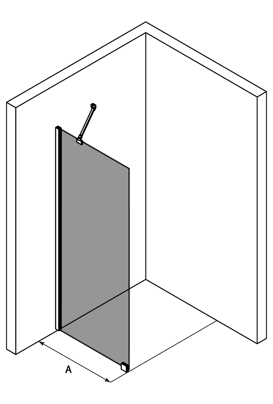Feste Duschwand Hietakari Infinia 211 – 3D-Zeichnung Feste Duschwand Hietakari Infinia 211 – 3D-Zeichnung