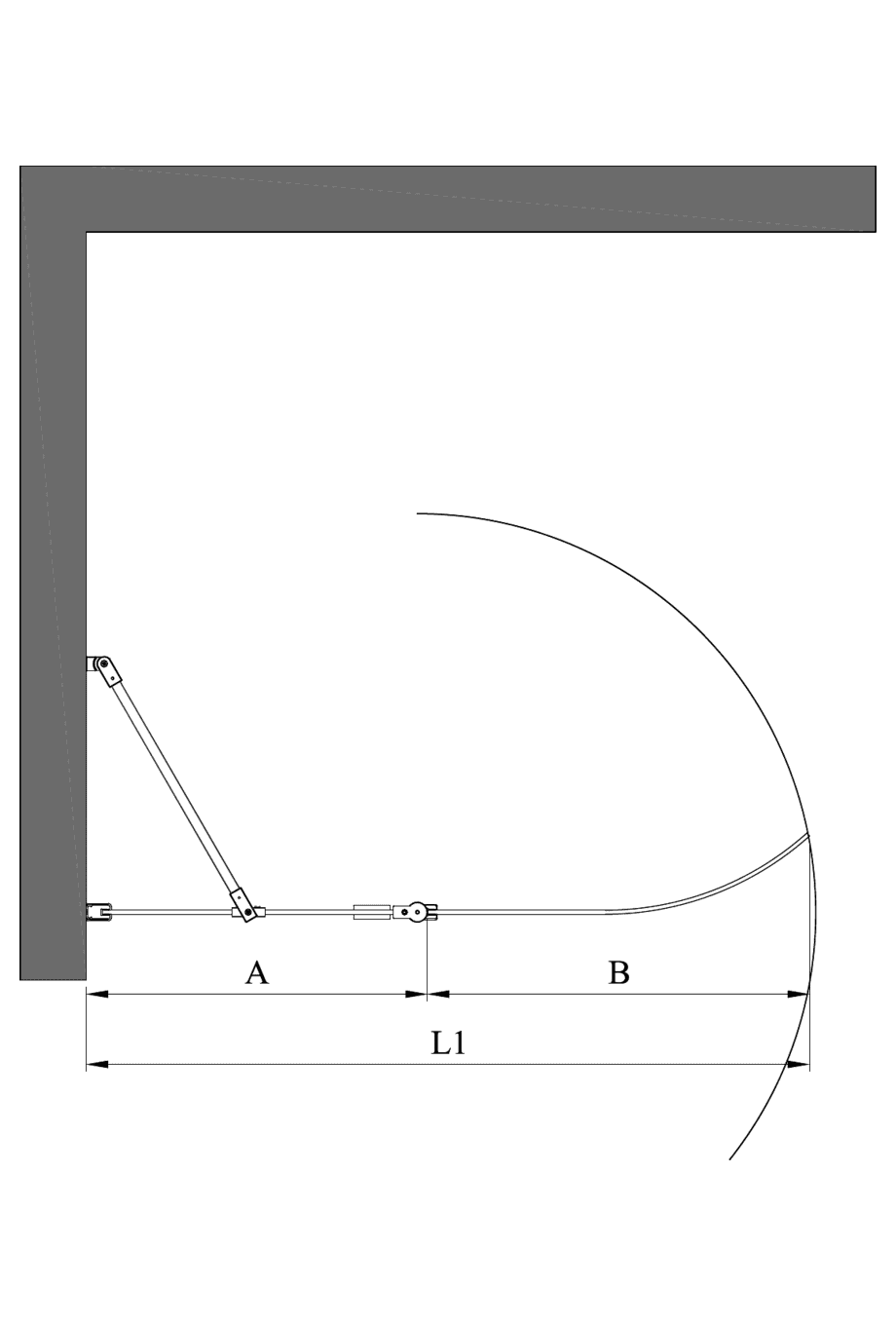Gebogene Duschwand mit Drehtür und Festteil Hietakari Infinia 224 – 2