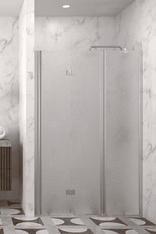 Dusch-Falttür mit Festteil und Wandmagnet Hietakari Infinia 236, Aluminiumrahmen, Chinchilla Ornamentglas