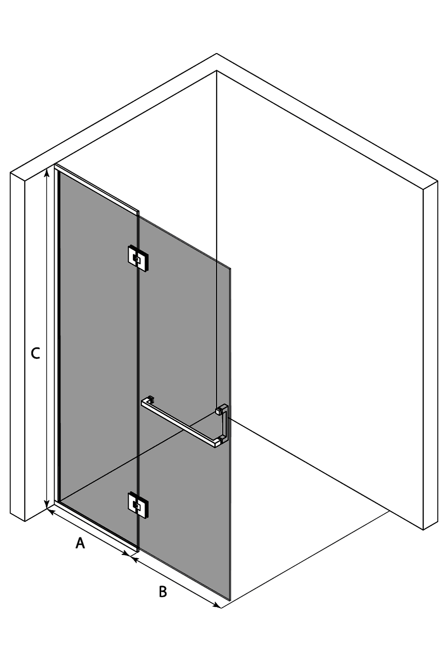 Gerahmte Duschwand mit Festteil Hietakari Vetro 520 – 3D-Zeichnung Gerahmte Duschwand mit Festteil Hietakari Vetro 520 – 3D-Zeichnung