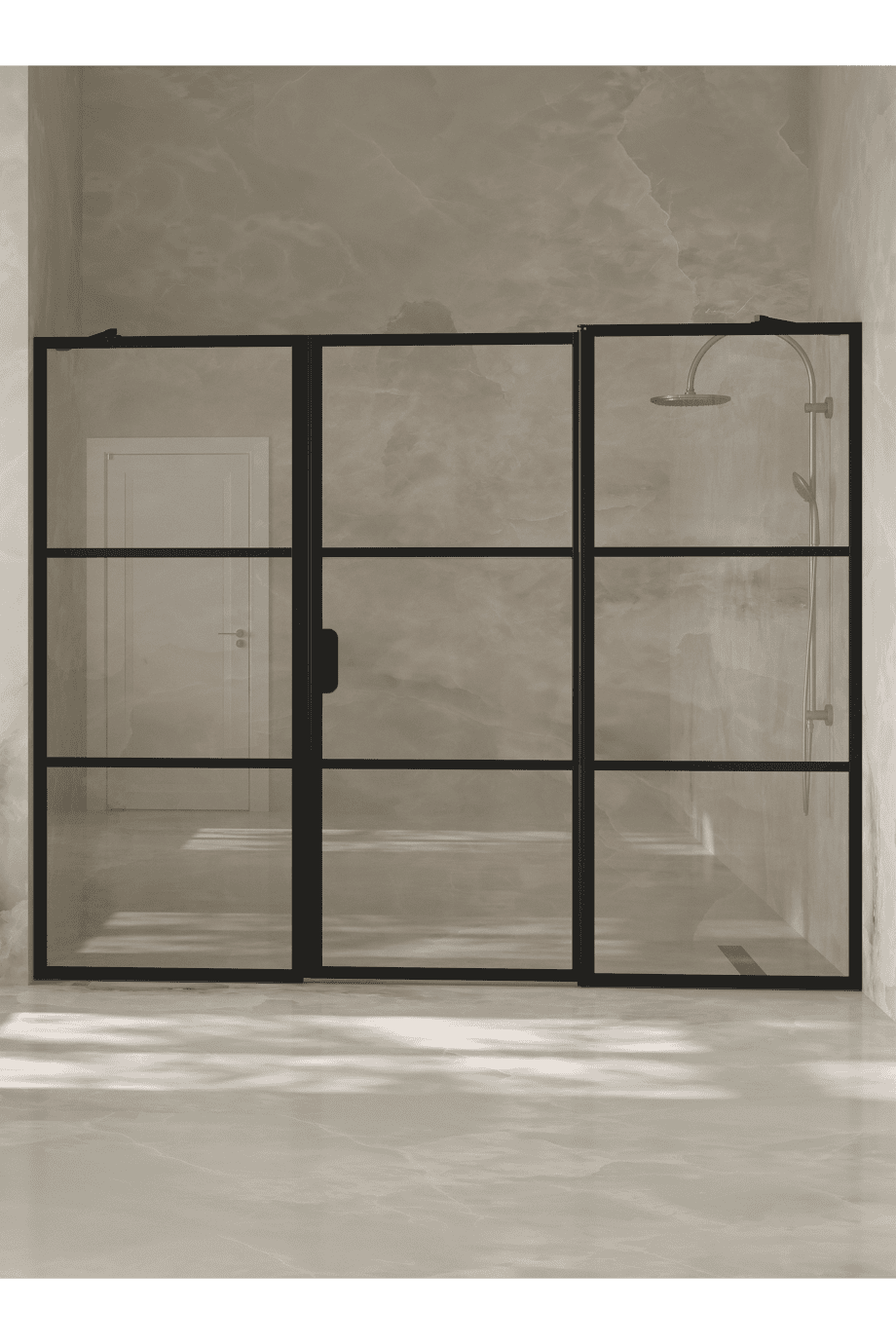 Duschabtrennung für Nische Hietakari Bläk 746 Tokyo, Rahmen Sand, Grauglas