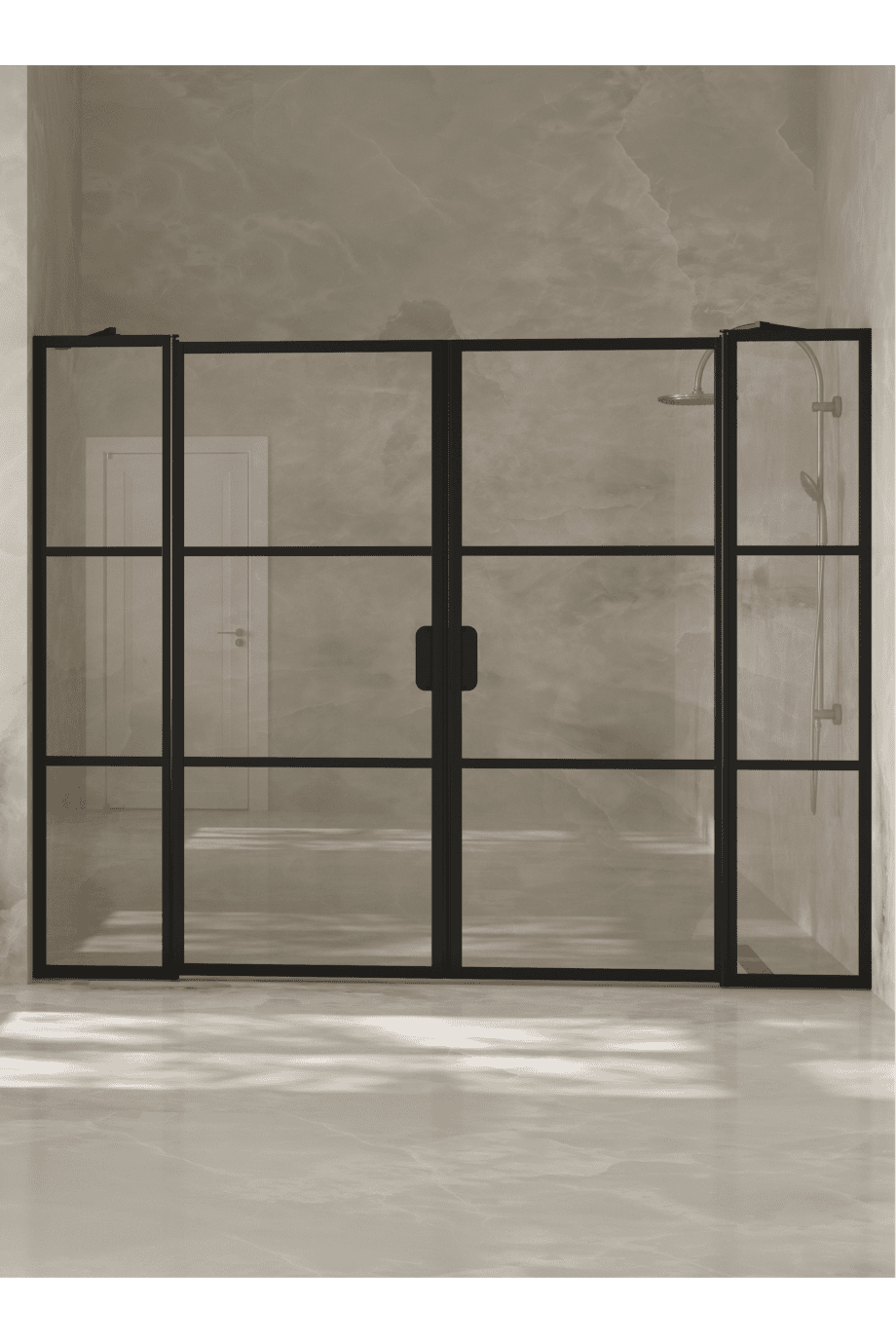 Duschabtrennung für Nische Hietakari Bläk 749 Tokyo, weisser Rahmen, Riffelglas (Reeded)