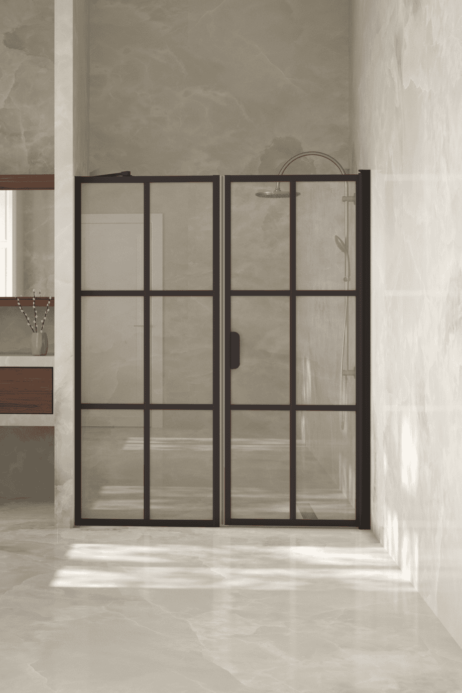 Duschabtrennung für Nische Hietakari Bläk 750 Paris, Rahmen Cocoa, Riffelglas (Reeded)