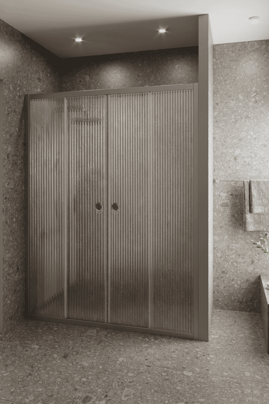 Duschabtrennung für Nische Hietakari Forma 464, Aluminiumrahmen, Riffelglas (Reeded) Duschabtrennung für Nische Hietakari Forma 464, Aluminiumrahmen, Riffelglas (Reeded)
