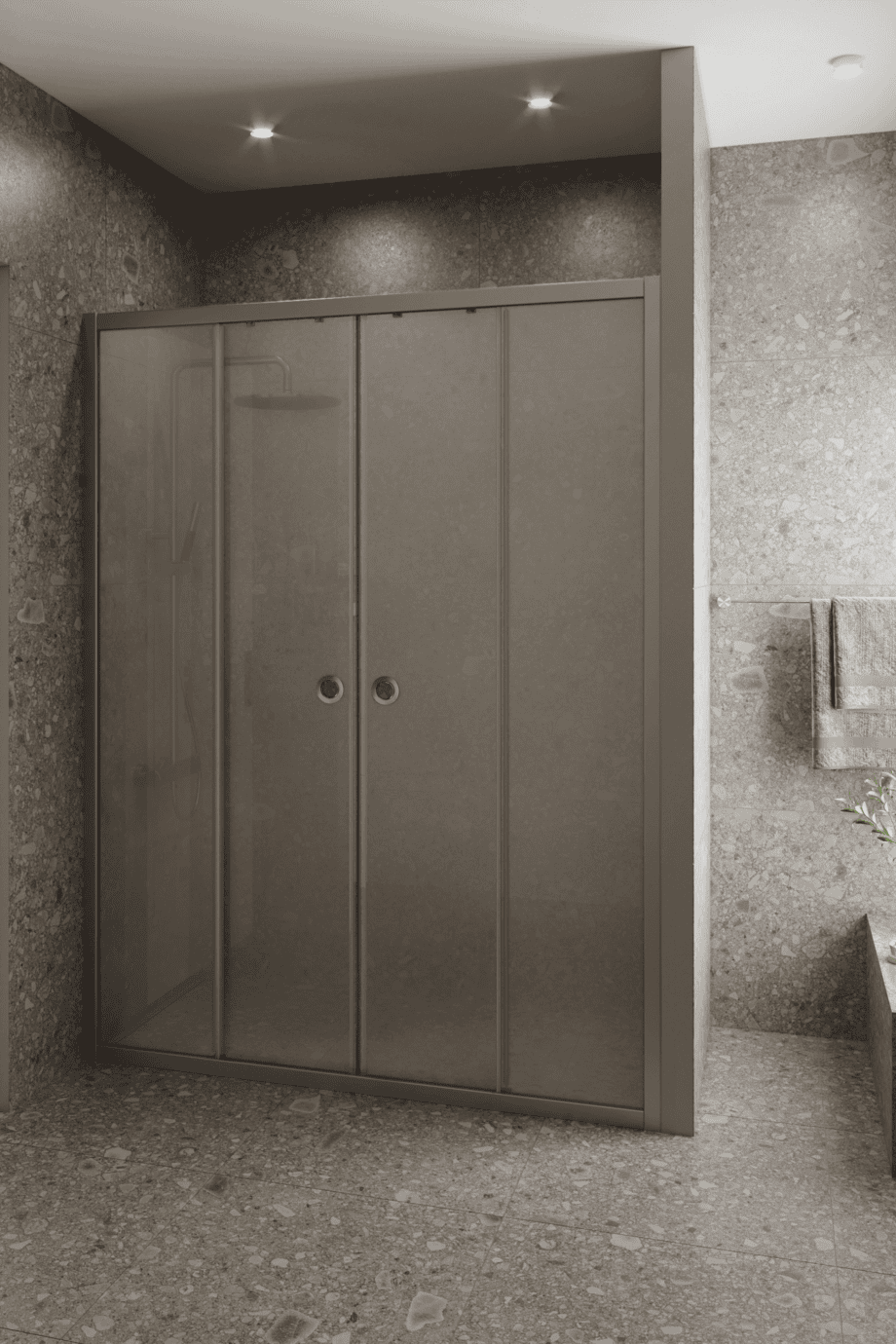 Duschabtrennung für Nische Hietakari Forma 464, Aluminiumrahmen, satiniertes Glas Duschabtrennung für Nische Hietakari Forma 464, Aluminiumrahmen, satiniertes Glas