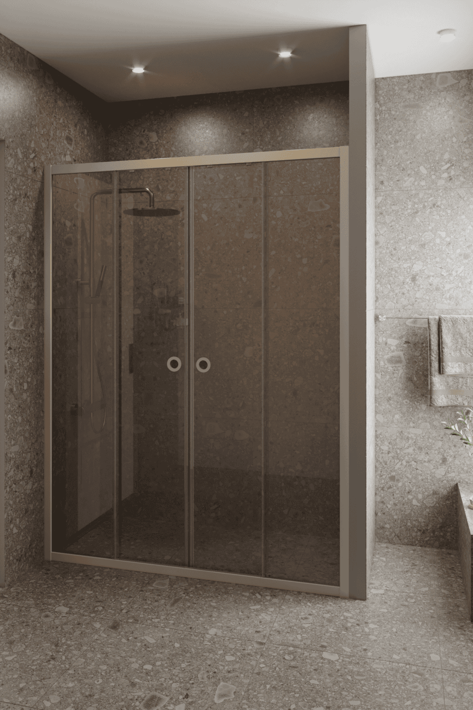 Duschabtrennung für Nische Hietakari Forma 464, Rahmen Sand, Bronzeglas Duschabtrennung für Nische Hietakari Forma 464, Rahmen Sand, Bronzeglas