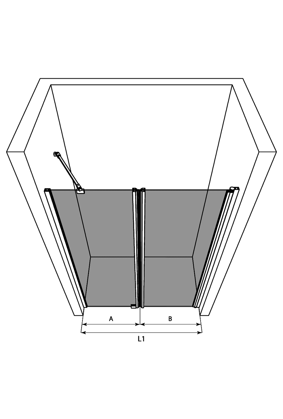 Duschabtrennung für Nische Hietakari Infinia 237 – 3D-Zeichnung Duschabtrennung für Nische Hietakari Infinia 237 – 3D-Zeichnung