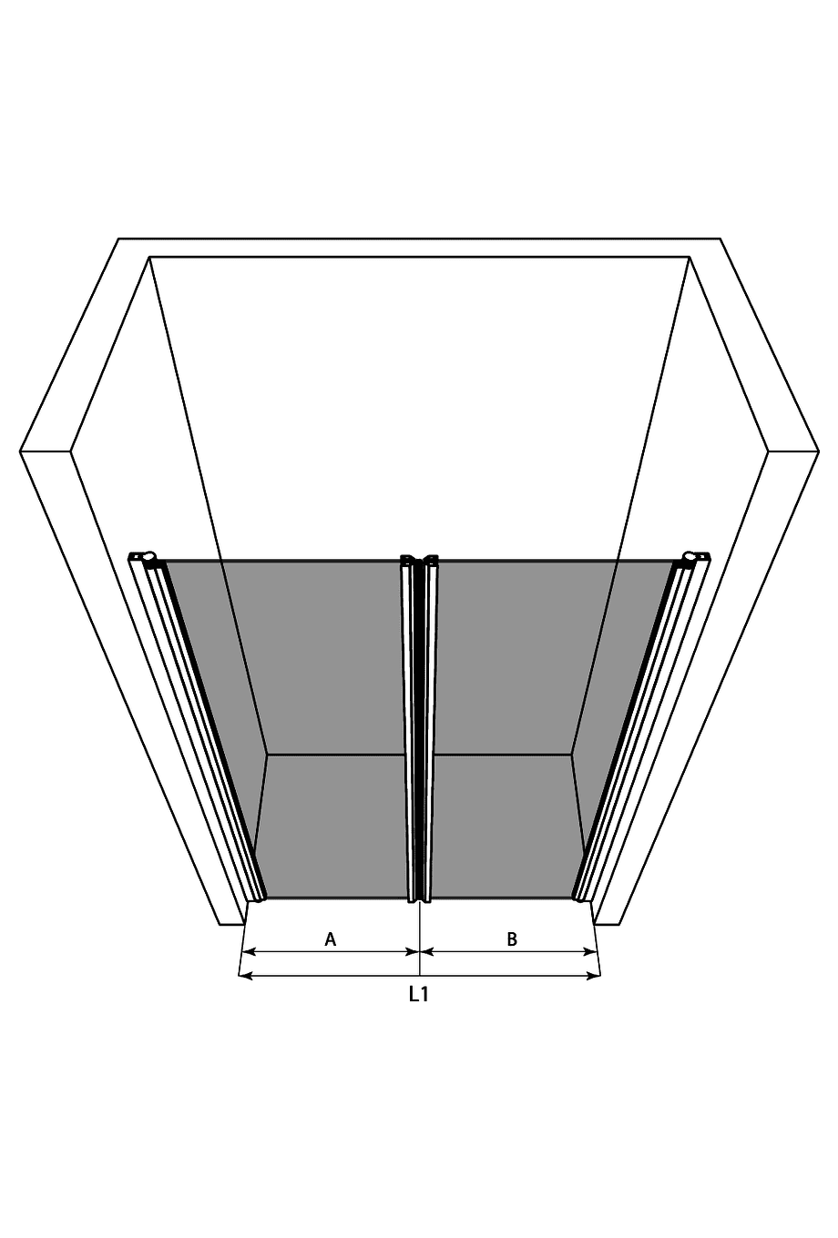 Duschabtrennung für Nische Hietakari Infinia 241 – 3D-Zeichnung Duschabtrennung für Nische Hietakari Infinia 241 – 3D-Zeichnung