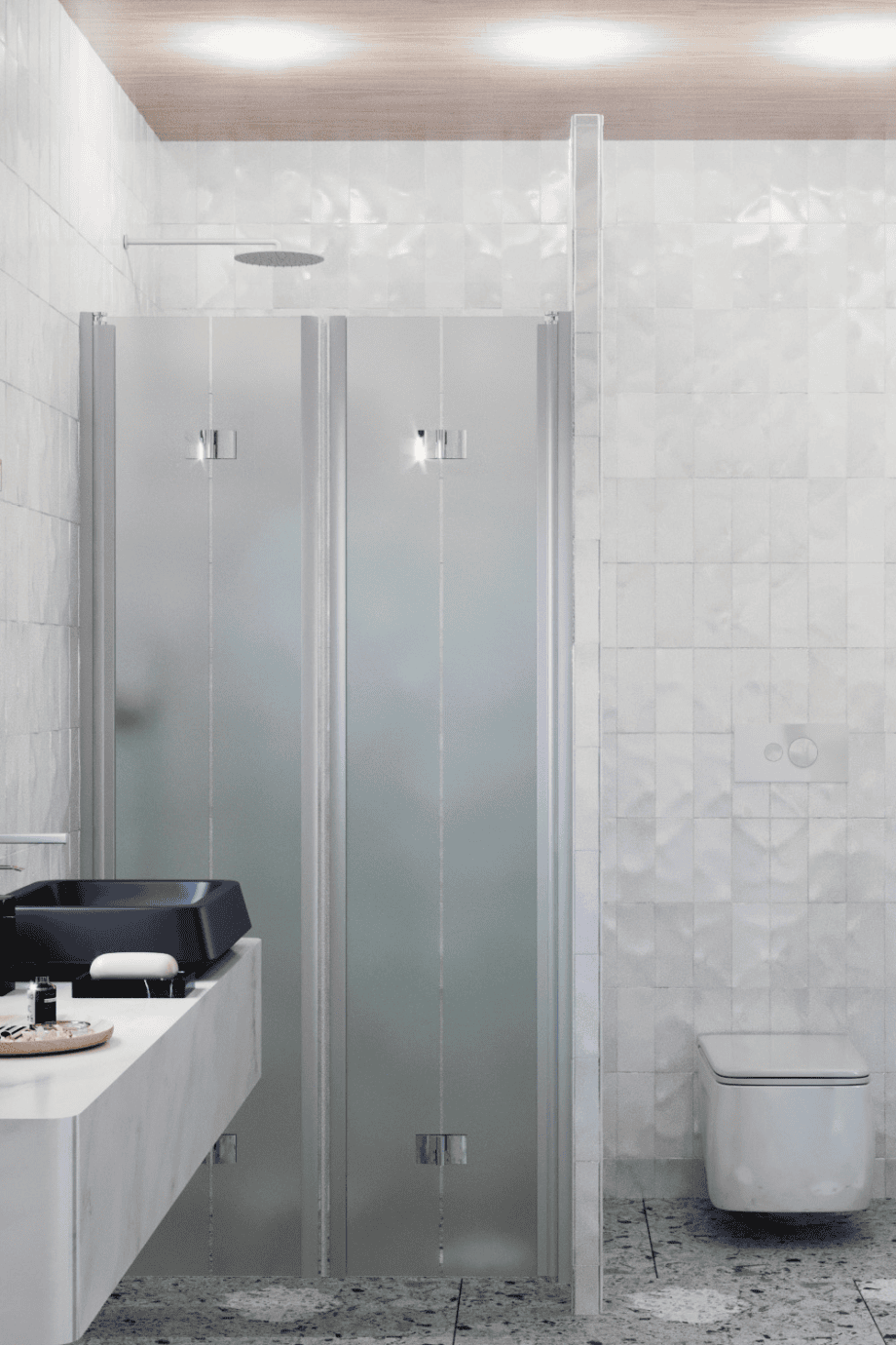 Duschabtrennung für Nische Hietakari Infinia 245, Aluminiumrahmen, satiniertes Glas Duschabtrennung für Nische Hietakari Infinia 245, Aluminiumrahmen, satiniertes Glas