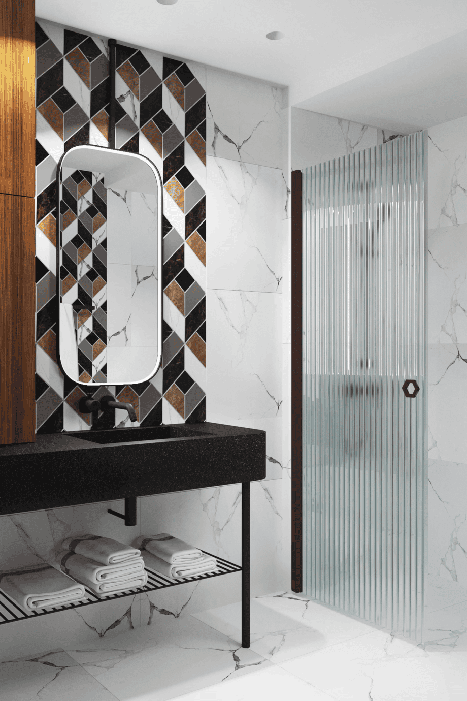 Dusch-Drehtür Hietakari Forma 302, Rahmen Cocoa, Riffelglas (Reeded)