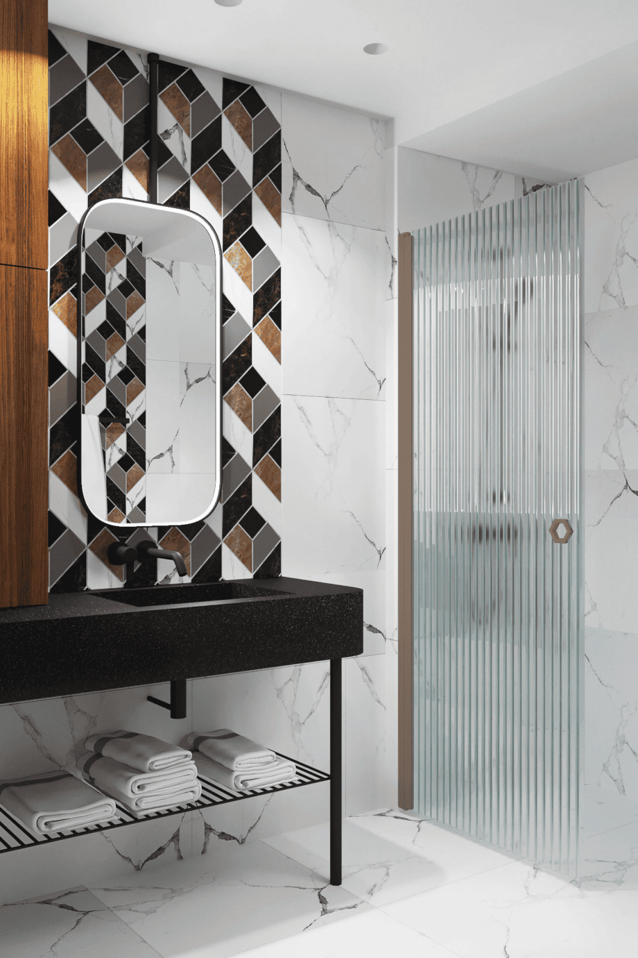 Dusch-Drehtür Hietakari Forma 302, Rahmen Mocha, Riffelglas (Reeded)