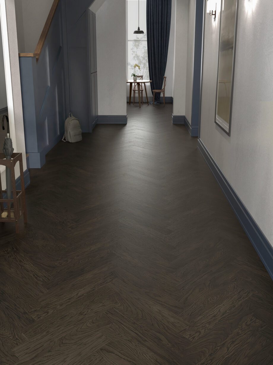 Fischgrätparkett Eiche Esta Nova Eco Elite Lava Grey extramatt lackiert – Nahaufnahme Fischgrätparkett Eiche Esta Nova Eco Elite Lava Grey extramatt lackiert – 3